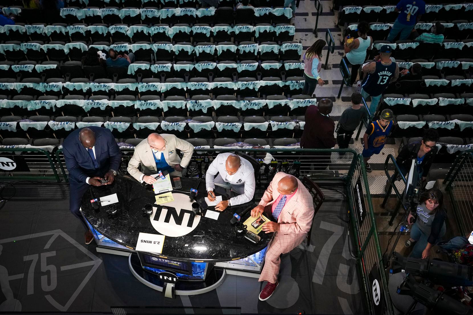 The TNT Tip-Off crew prepares to go on the air before Game 4 of the NBA Western Conference...