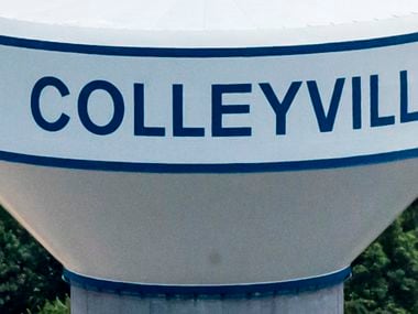 A Colleyville water tower in Colleyville, Texas, on Thursday, June 18, 2020. (Lynda M. Gonzalez/The Dallas Morning News)