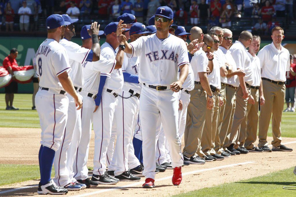 Apr 4, 2016; Arlington, TX, USA; Texas Rangers starting pitcher Yu Darvish (11) is...