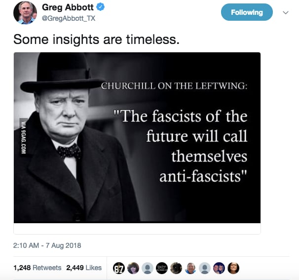 Texas Gov. Greg Abbott tweets fake Winston Churchill quote about anti