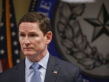 Dallas County Judge Clay Jenkins addressed members of the news media regarding the coronavirus pandemic on April 8, 2020, at the Dallas County Emergency Operations Center.