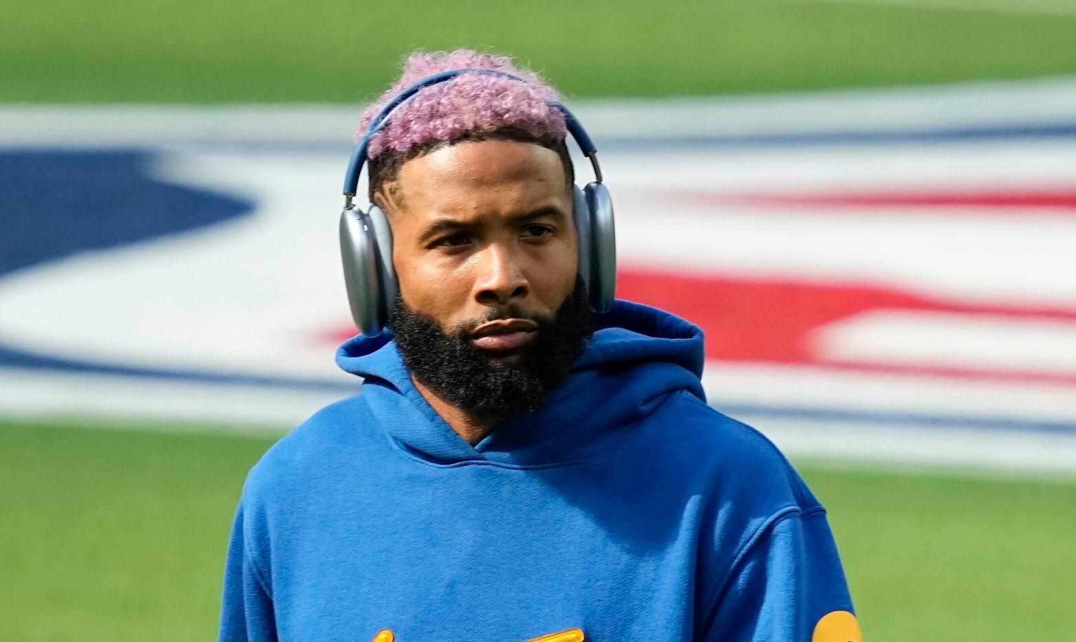 Los Angeles Rams wide receiver Odell Beckham Jr. looks on prior to the start of the NFL...
