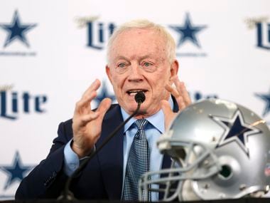Dallas Cowboys owner and general manager Jerry Jones speaks during a press conference announcing Dallas Cowboys new head coach Mike McCarthy in the Ford Center at The Star in Frisco, on Wednesday, January 8, 2020.