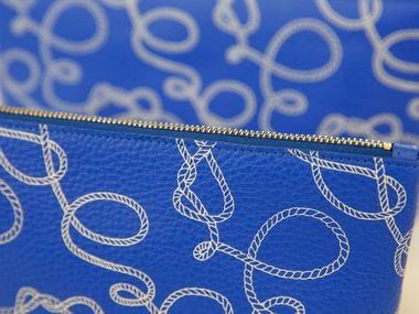 A ropes print in electric blue is part of the Leatherology fall collection.