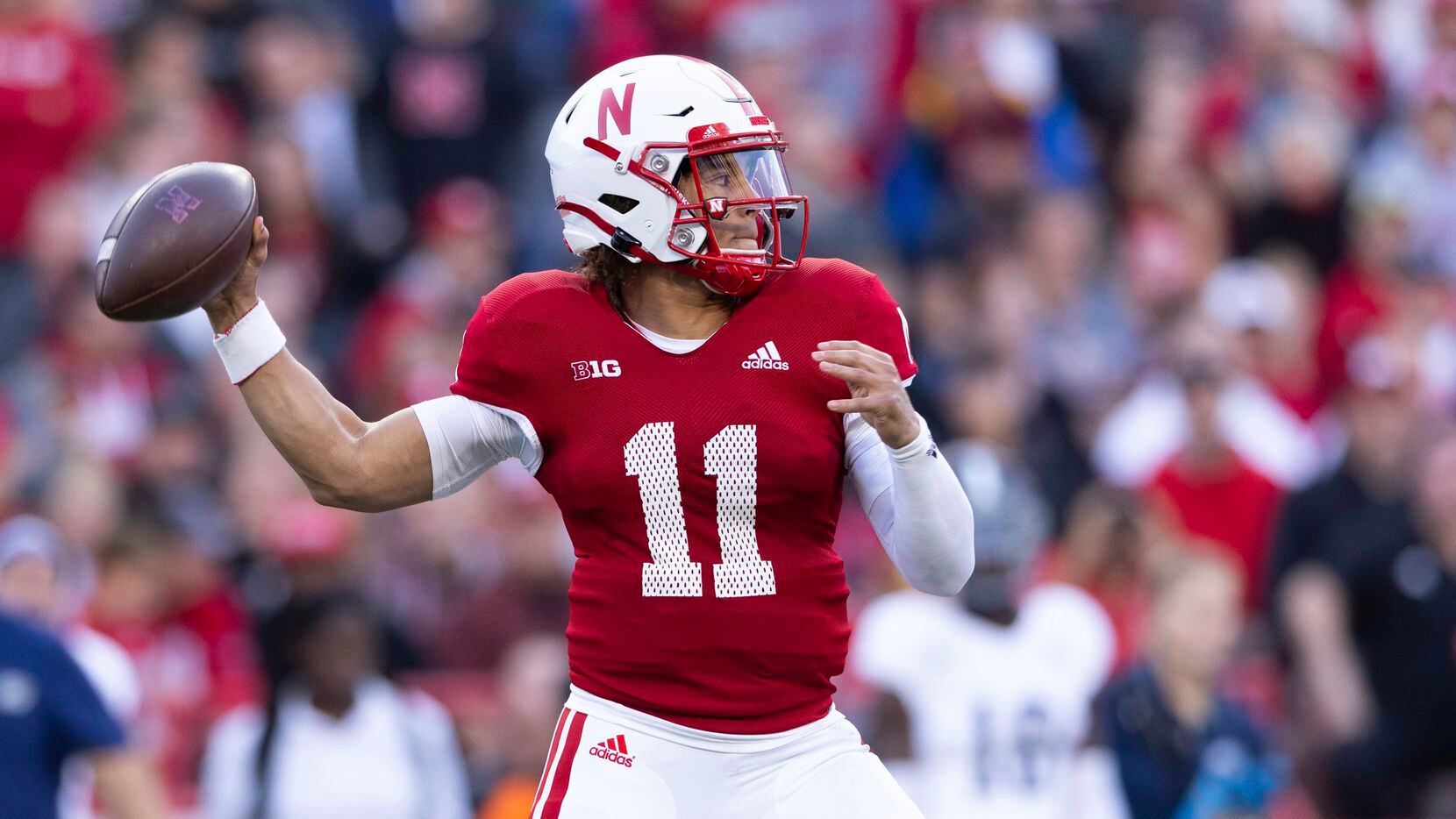 Nebraska quarterback Casey Thompson throws a pass against Georgia Southern during the first...