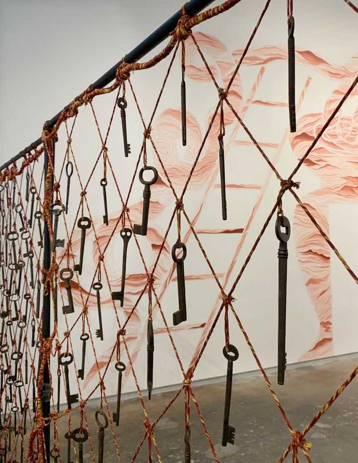 Installation detail at the exhibition Watchtowers, Keys, Threads, Gates at Dallas Contemporary\