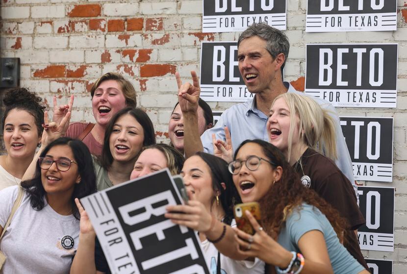 Beto O'Rourke took a photo with women from Austin College on Thursday, April 21, 2022, at...