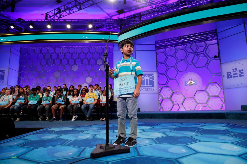 Akash Vukoti, 9, from San Angelo, Texas, ponders his word during the 2nd Round of the...