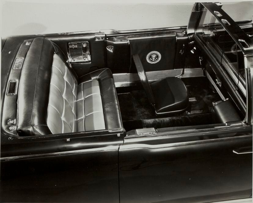 The interior of Kennedy's Lincoln Continental limousine, which was modified by Ford with...
