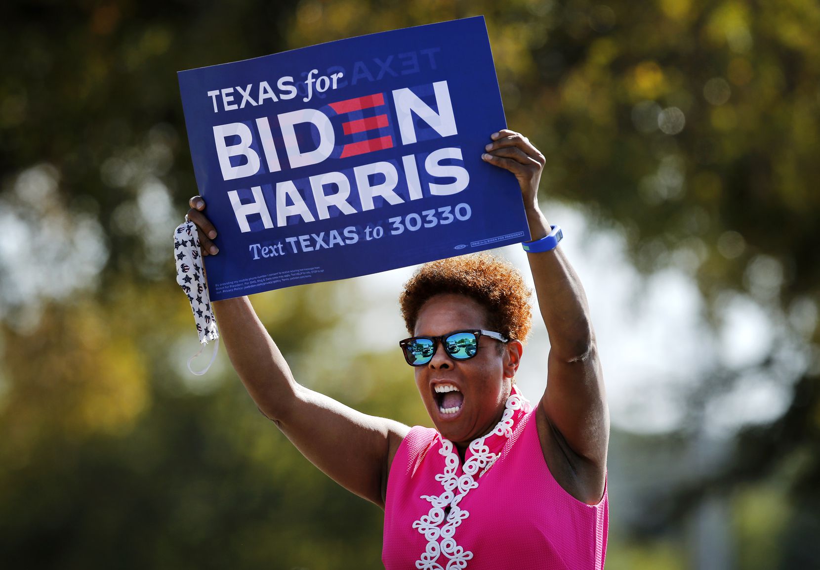 Biden/Harris supporter Bobbi Clavon yells for former second lady Jill Biden as she made a...