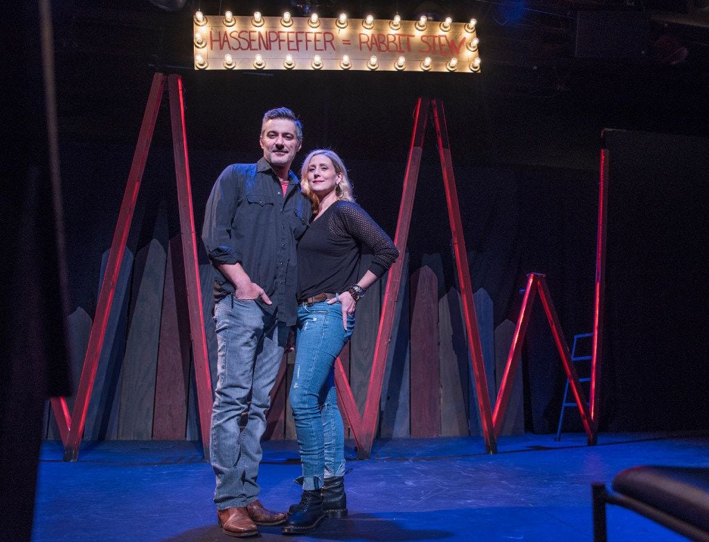 Jeffrey Schmidt, left, and Lydia Mackay, the co-founders of The Drama Club on the stage of...