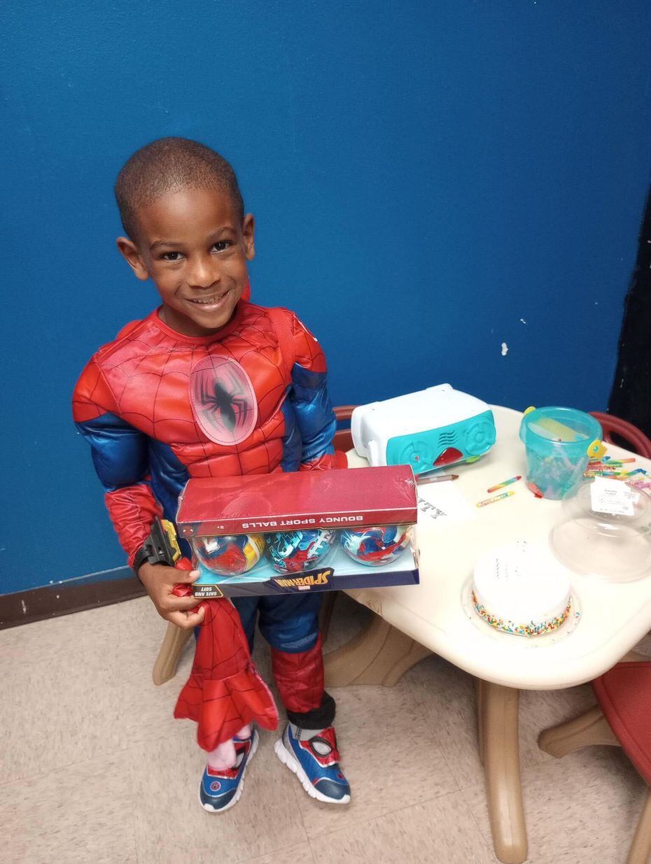 Legend Chappelle, 6, wore a Spider-Man costume for his birthday.