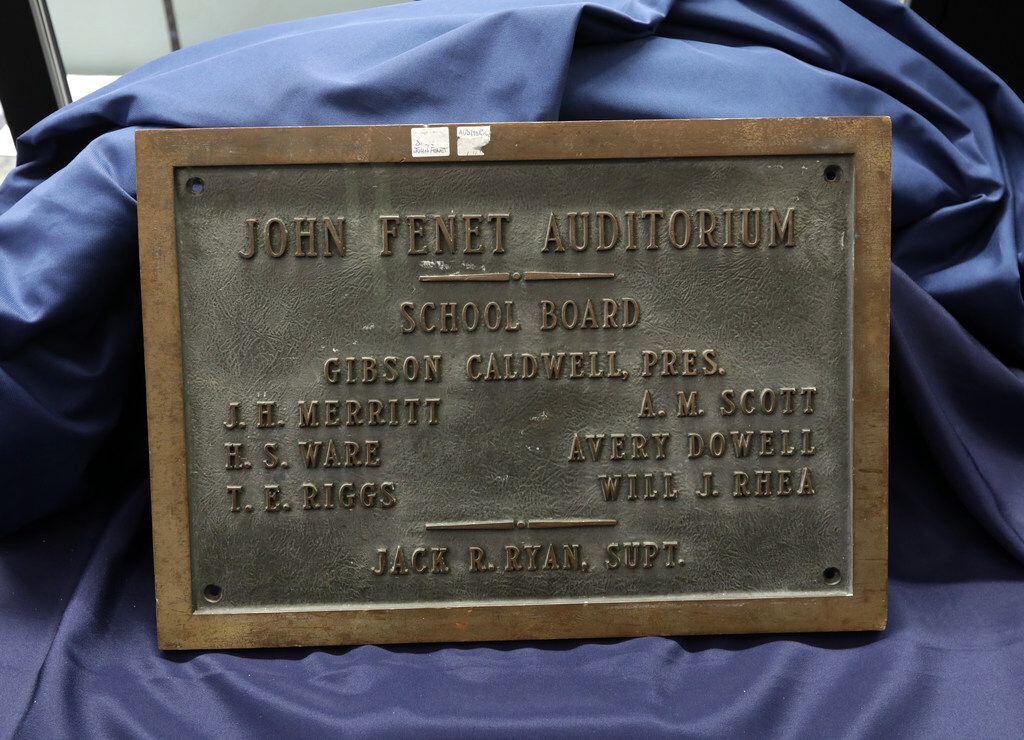 The John Fenet Auditorium plaque was on display after its unveiling at McKinney High School...