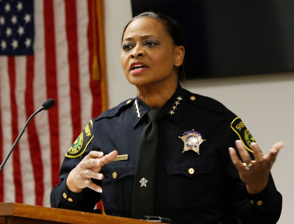 Dallas County Interim Sheriff Marian Brown spoke to her officers after she was sworn in on...