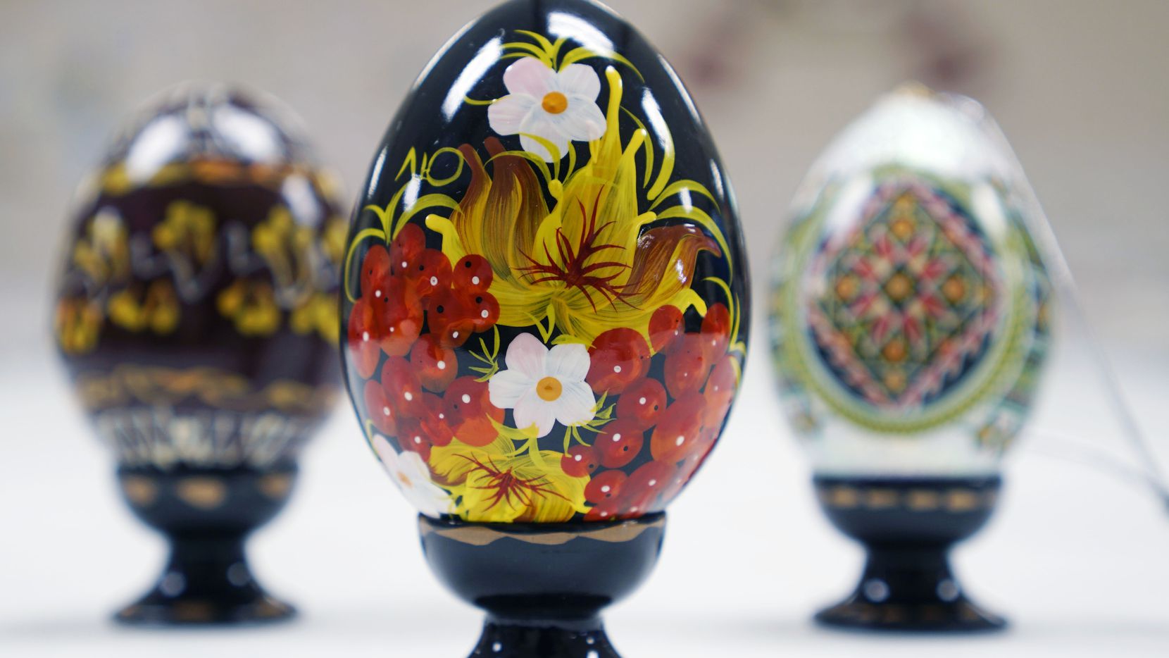 Pysanky, traditional Ukrainian Easter eggs, were on display and for sell during Palm Sunday...