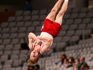University of Oklahoma's Matt Wenske performs on the vault during Day 1 of the US gymnastics...