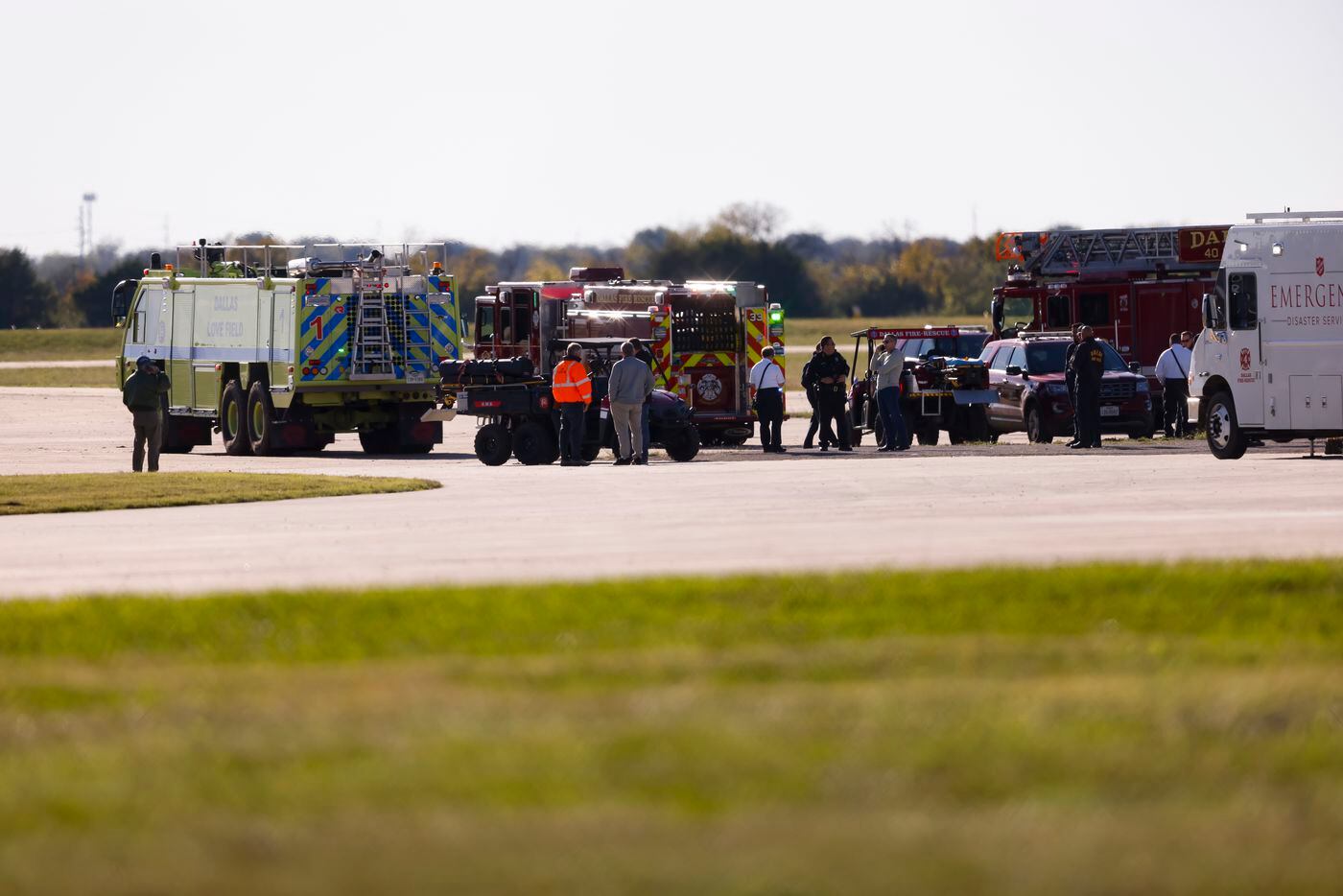 Dallas Police and Fire-Rescue respond to the scene after a mid-air collision between two...