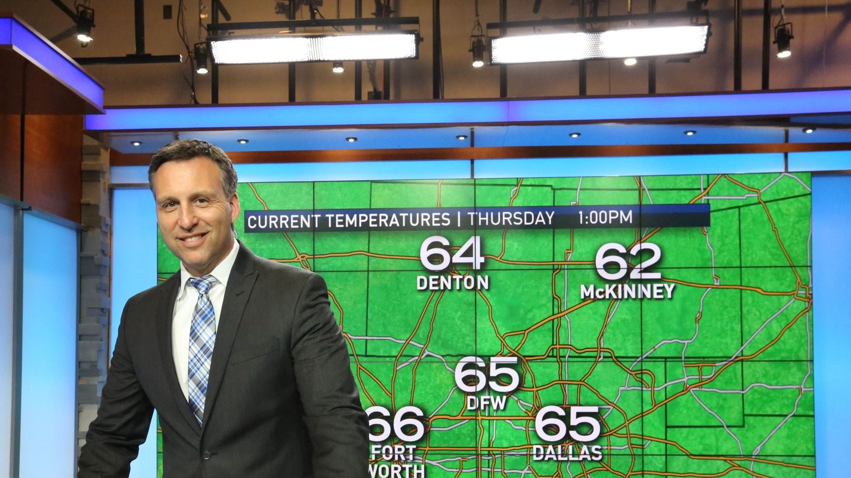 KXAS-TV (NBC5) meteorologist Rick Mitchell is pictured at the station in Fort Worth.