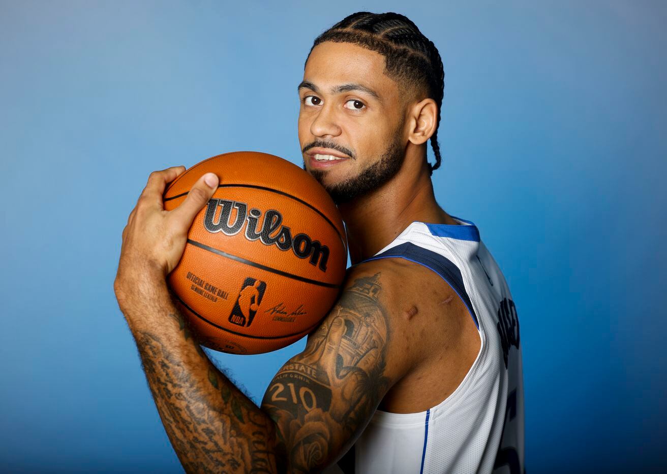 Dallas Mavericks’ Tyler Dorsey is photographed during the media day at American Airlines...