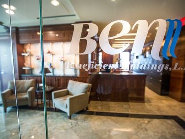 The company logo at Beneficient, a new financial services company in Dallas that turns assets into cash for high-net-worth individuals, institutions and private equity funds.