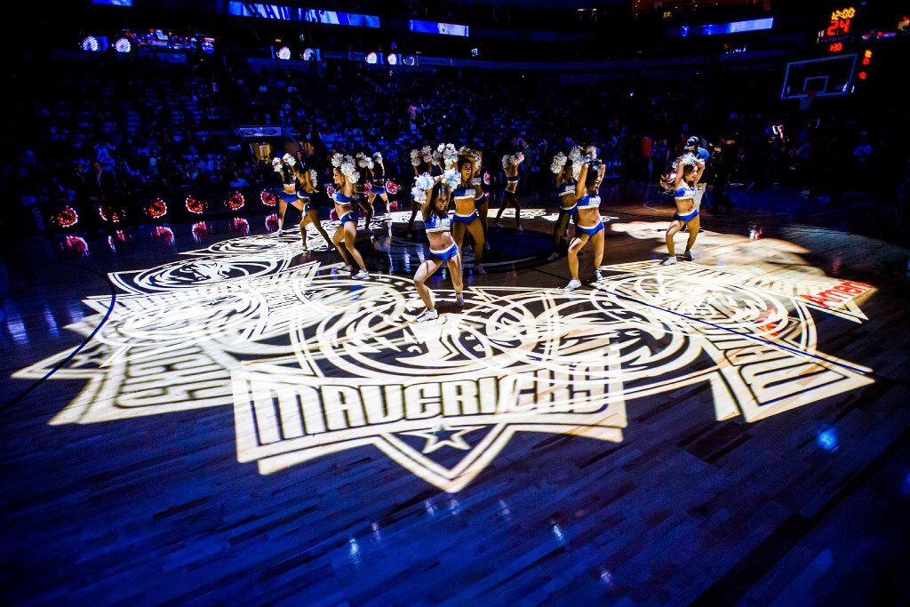 Dallas Mavericks dancers perform before an NBA basketball game against the Atlanta Hawks at...