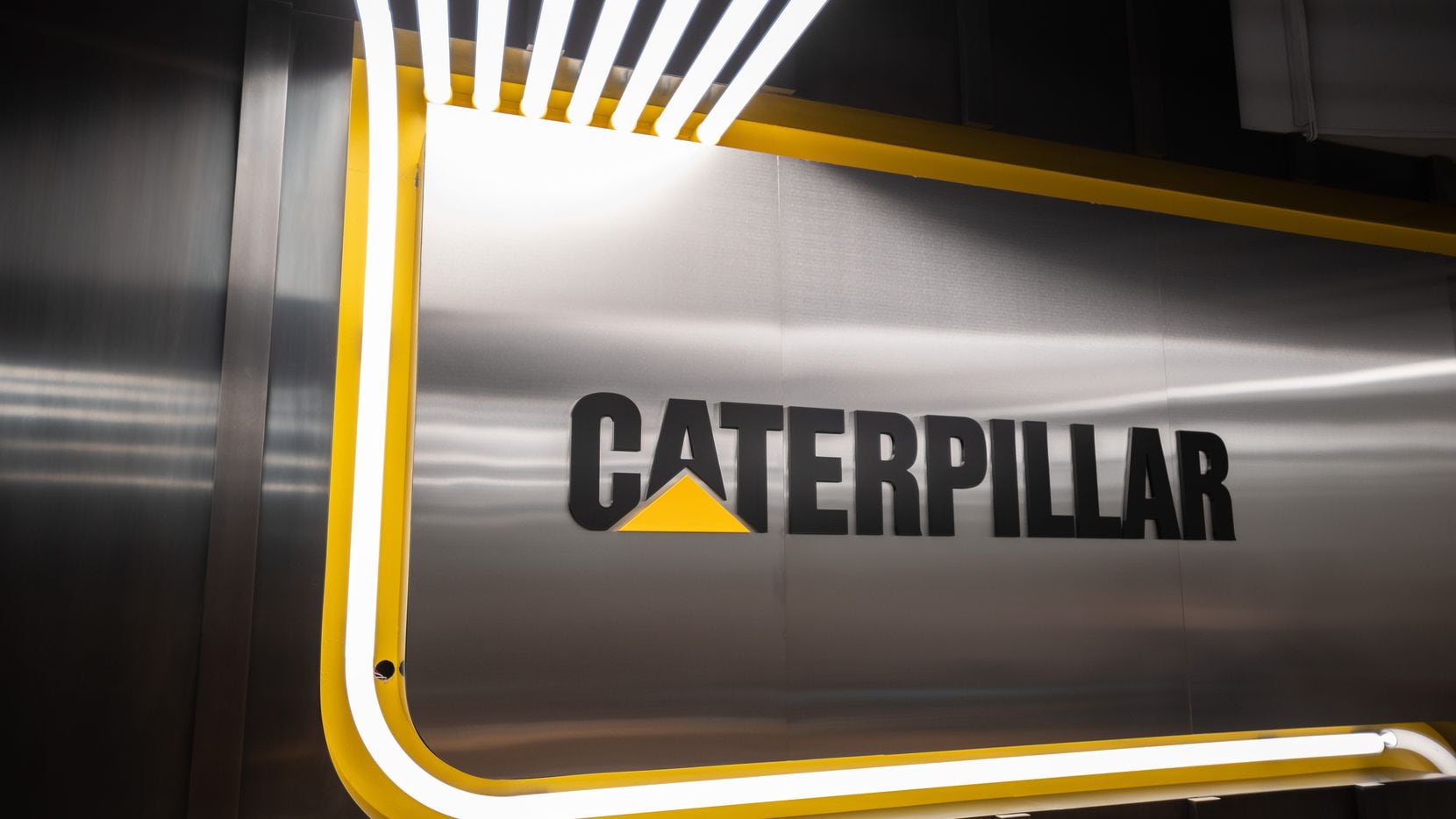 Signage inside the offices of Caterpillar Inc. at Williams Square in Irving.