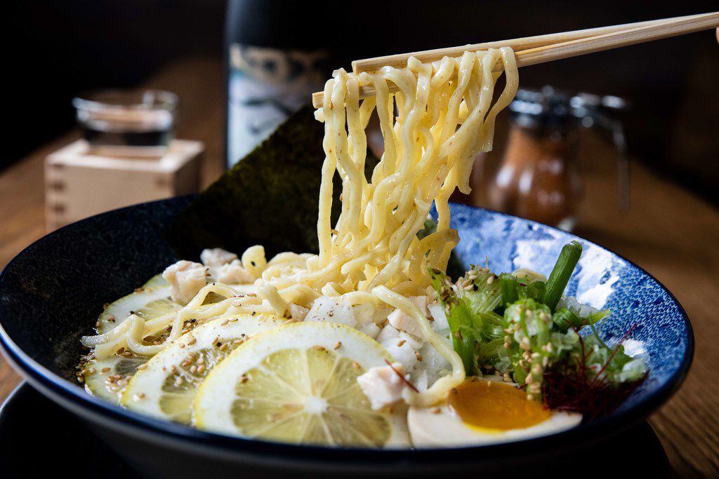 Hinodeya's special cold summer ramen bowl is served only in Dallas and includes chicken,...