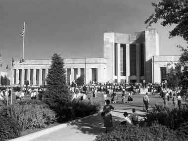 A 1953 view of the Hall of State at Fair Park in Dallas, from the State Fair of Texas...