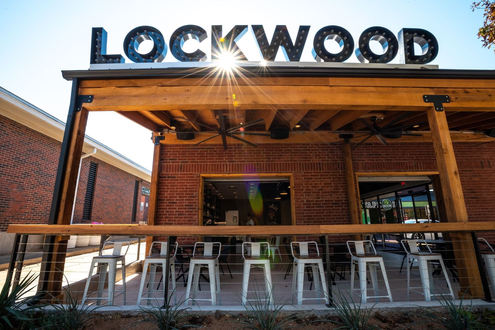 Lockwood Distilling Company in Fort Worth has a lovely patio that looks out onto Magnolia Avenue.