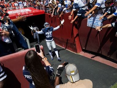 Dallas Cowboys free safety Kavon Frazier (35) enters the field before an NFL game between the Dallas Cowboys and the Washington Redskins on Sunday, September 15, 2019 at FedExField in Landover, Maryland. (Ashley Landis/The Dallas Morning News)