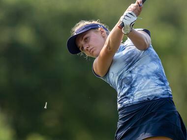 Highland Park’s Landry Saylor hits from the 3rd tee box during the 5A girls state golf...