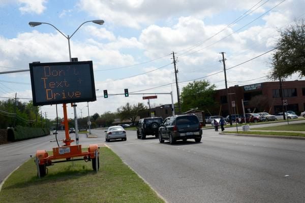 
A digital message board warns drivers not to text and drive near Neil Ray McLaughlin...