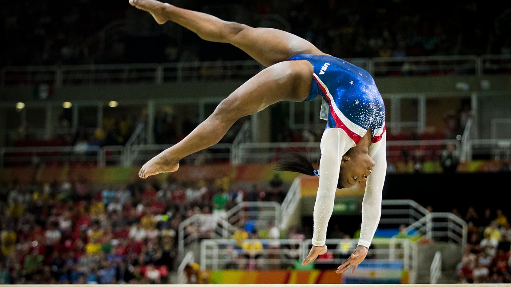 Simone Biles of the United States competes on the balance beam during the w...