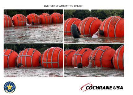 Each buoy is about four feet in diameter. Photos are of an attempt by a swimmer in an inner...