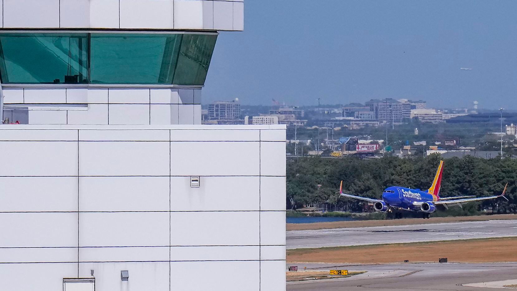 A Southwest Airlines flight lands at Dallas Love Field Airport on July 26.