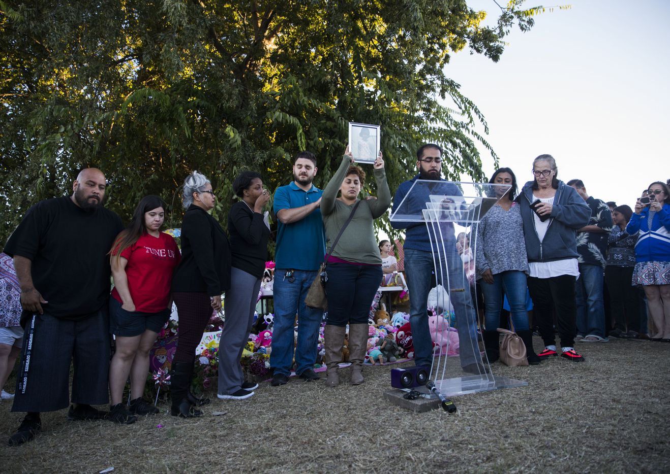 A group leads lead a vigil for missing 3-year-old Sherin Mathews on Sunday.