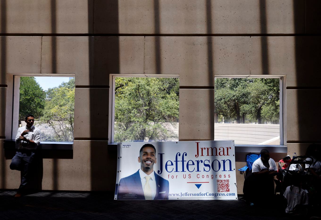 Supporters of Jrmar Jefferson placed a campaign sign in the hallway during the 2022 Texas...