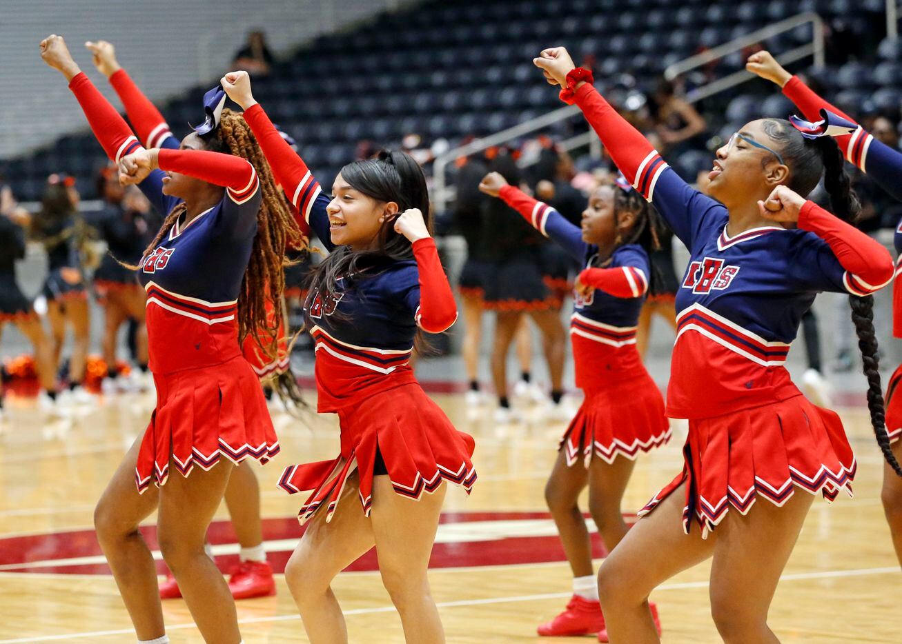 The Kimball cheerleaders perform a routine during the Class 5A State Boy’s Regional...