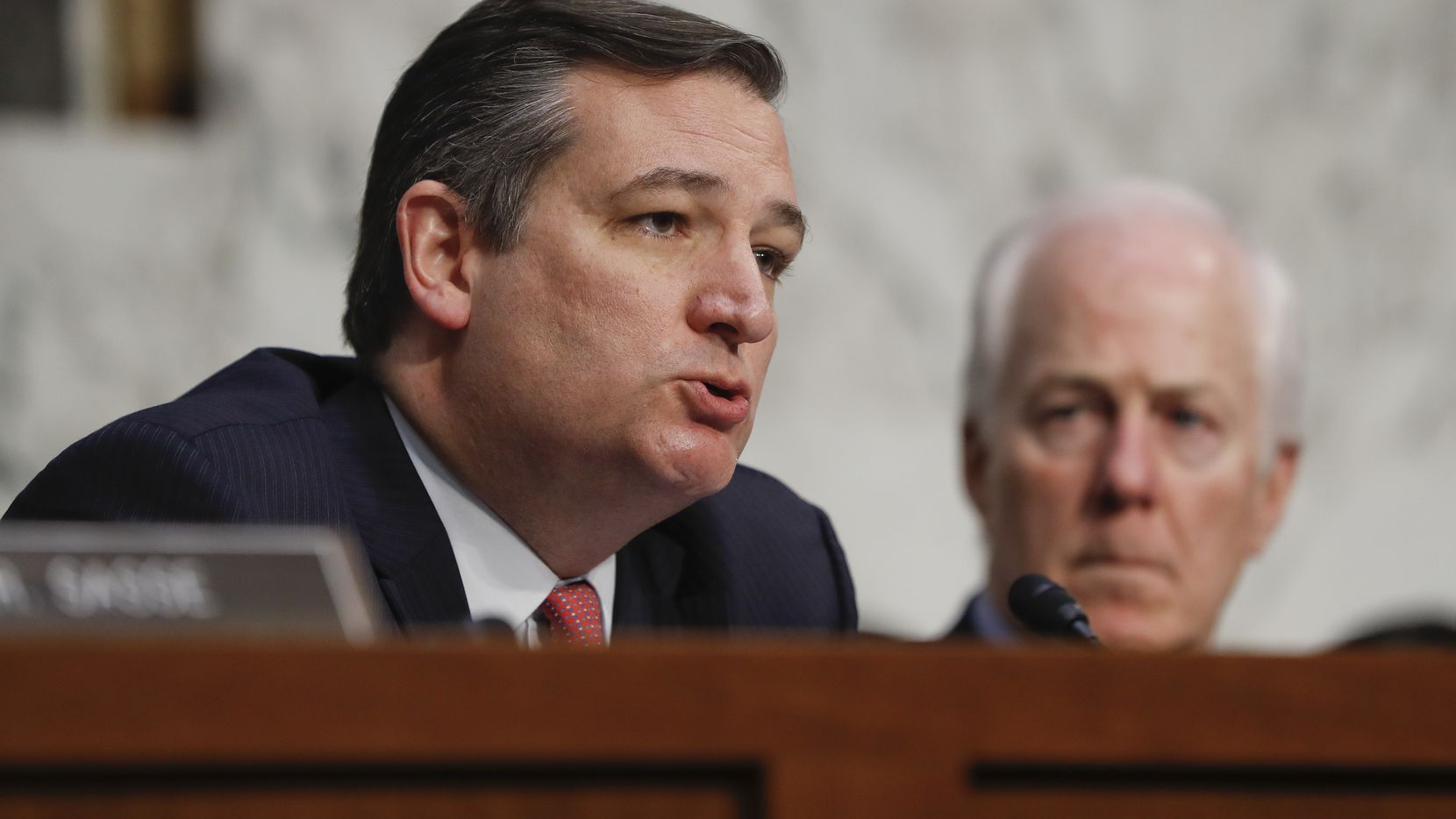 Sen. Ted Cruz (left), R-Texas, questions former Acting Attorney General Sally Yates and former National Intelligence Director James Clapper as Sen. John Cornyn, R-Texas, looks on during during testimony on Capitol Hill in Washington in 2017 before the Senate Judiciary subcommittee on Crime and Terrorism hearing: "Russian Interference in the 2016 United States Election."
