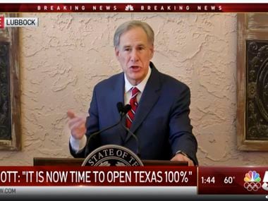 Texas Governor Greg Abbott delivers a speech at a Lubbock restaurant, Tuesday, March 2, 2021. Coming up on the one-year anniversary of the COVID-19 pandemic, Abbott announced reopening the State of Texas to all businesses. He also wants to end the statewide mask mandate. (video via KXAS Dallas) 