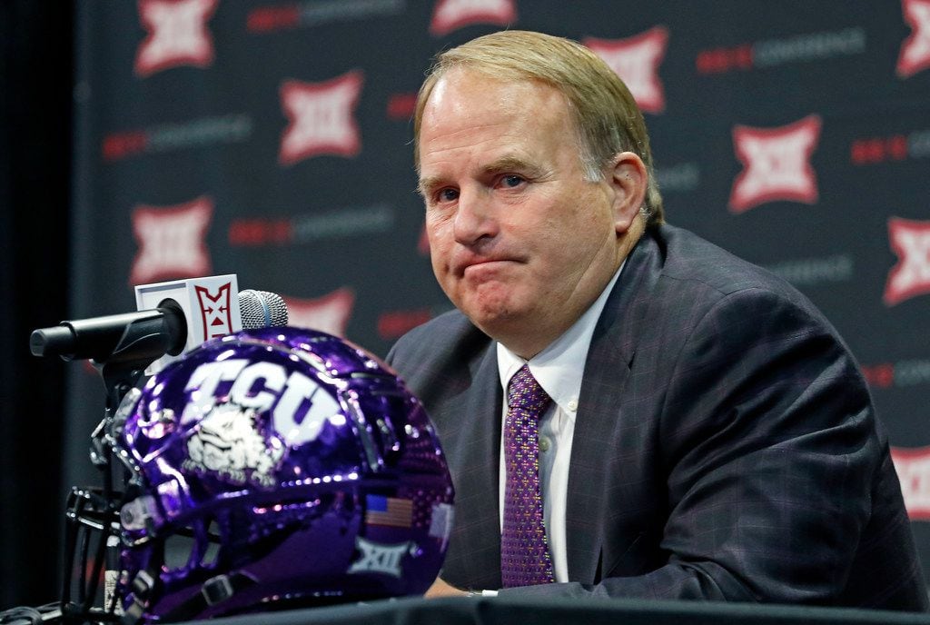 TCU head football coach Gary Patterson speaks during a press conference at Big 12 Media Day...