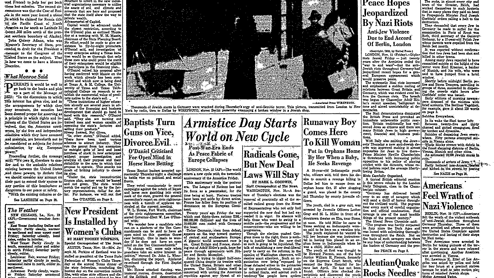  Front page of The Dallas Morning News on Nov. 11, 1938.
