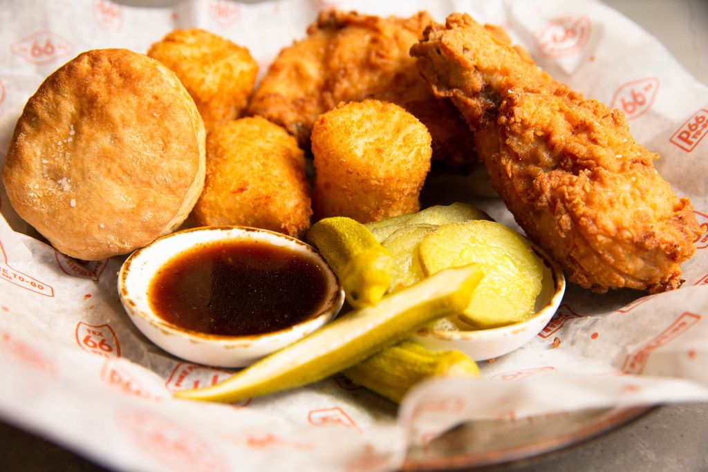 Chef Stephen Pyles's Shiner Honey fried chicken with mashed potato tots are a chef favorite...