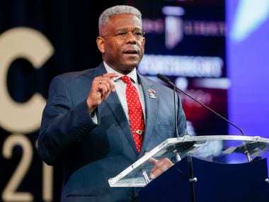 Former Texas Republican Party chairman Allen West gives remarks at the Conservative Political Action Conference on Sunday, July 11, 2021, in Dallas.