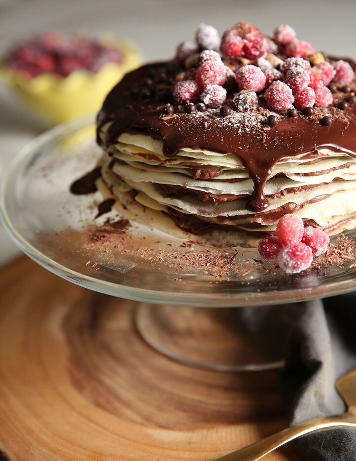 How To Create A Dramatic Crepe Cake With Chocolate Hazelnuts And Sugared Cranberries