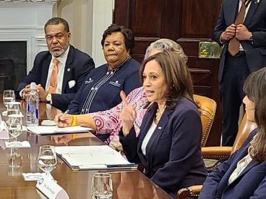 Vice President Kamala Harris meets with Texas state lawmakers at the White House on June 16, 2021, to promote federal voting rights legislation.