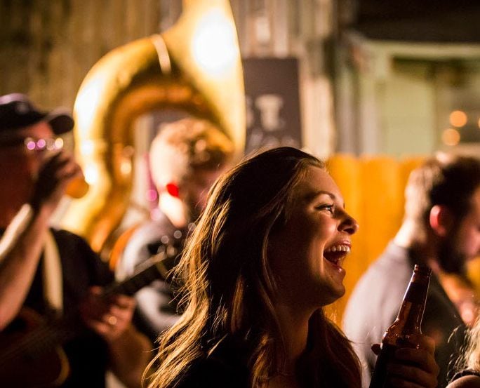 Laughter fills the audience during a performance of "Shakespeare in the Bar: Much Ado About...