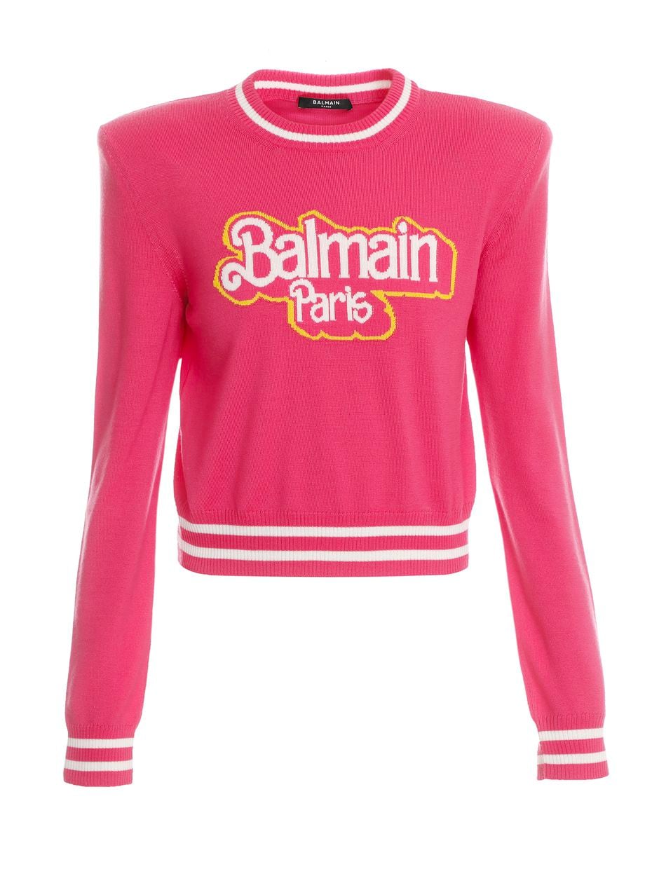 Balmain x Barbie cropped knitted pullover, $1,550.