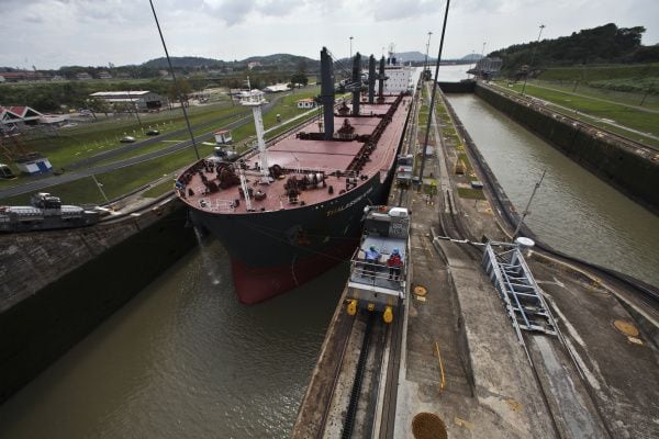 A ship makes its way through the Miraflores locks of the Panama Canal near Cocoli, Panama.
