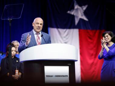 Texas House Democratic Caucus Chair Chris Turner speaks after being recognized by Luci...